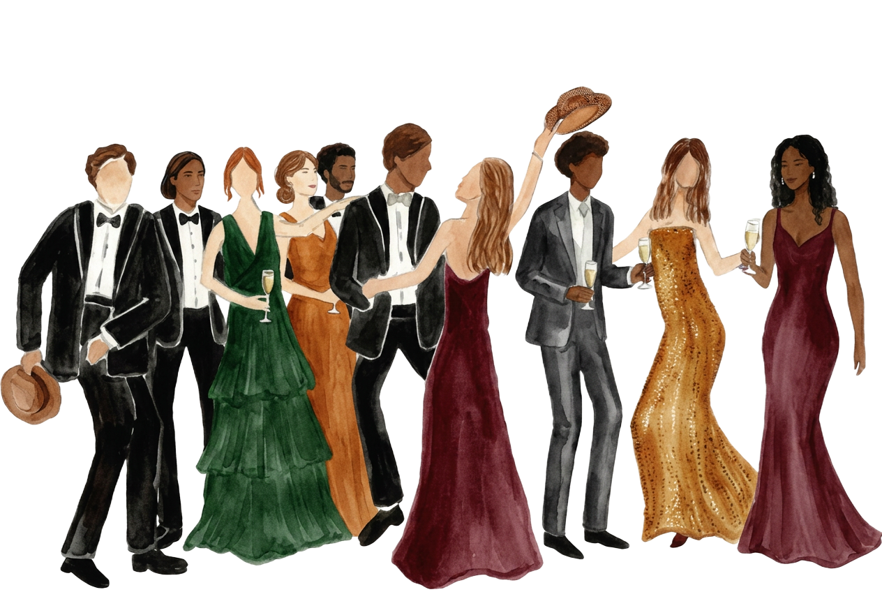 Ilustração de convidados com traje formal